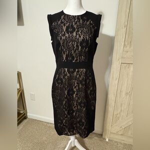 Saks Fifth Avenue Black Lace Midi Dress, Size 10